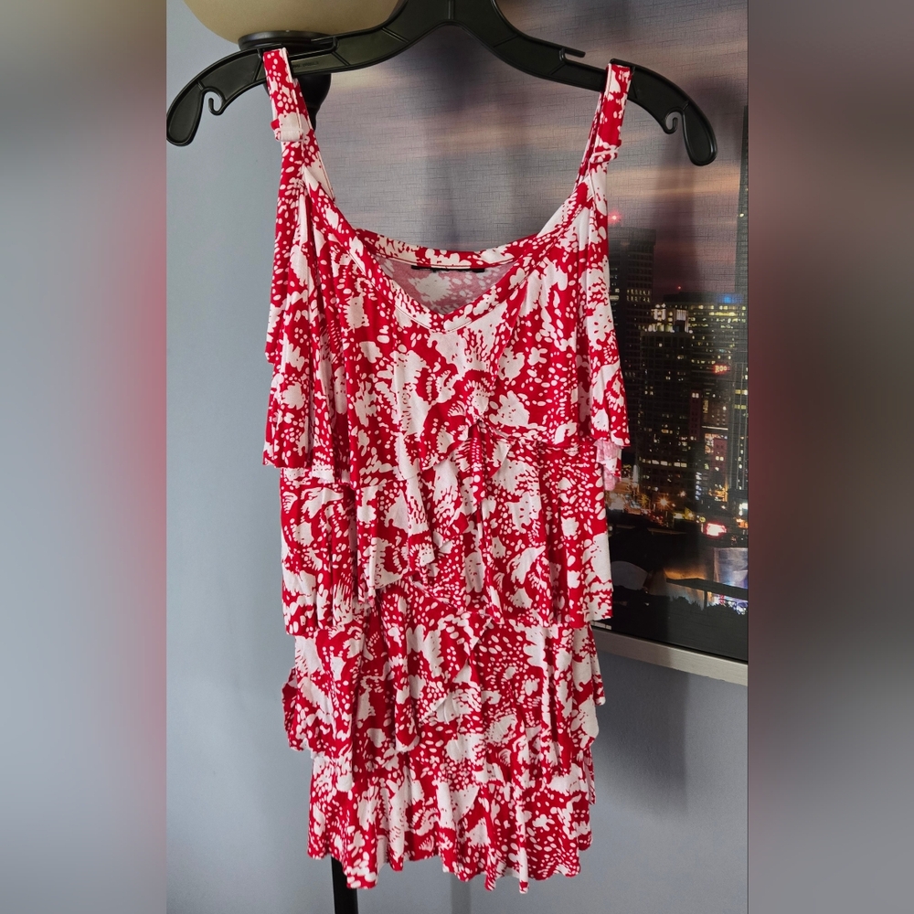 Brandy Melville Womens Small Summer Stretch Strap Tank Top Ruffled Red & White